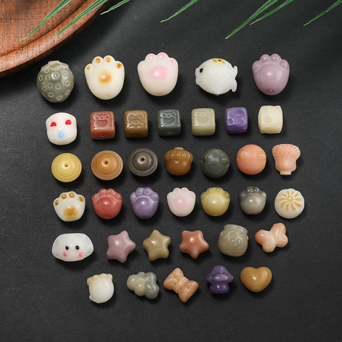 Vintage Bodhi Root Carved Beads Cat Paw Star Heart Shapes Handmade DIY Jewelry Making Loose Spacer Beads For Accessories