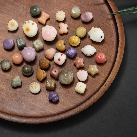 Vintage Bodhi Root Carved Beads Cat Paw Star Heart Shapes Handmade DIY Jewelry Making Loose Spacer Beads For Accessories