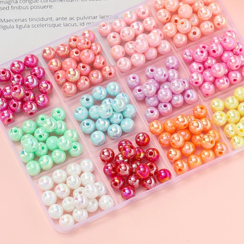 Acrylic Round Iridescent Beads AB Coating Loose Beads For DIY Bracelet Necklace Making Jewelry Findings Craft Accessories