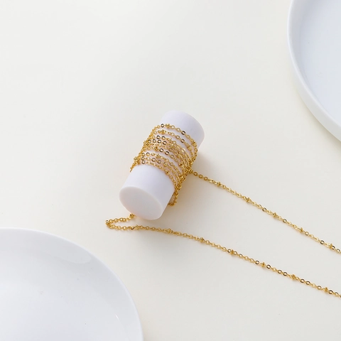 Color Preserving 14K 18K Gold Plated Copper Beaded Chain Fine Satellite O-Chain For DIY Necklace Bracelet Jewelry Making