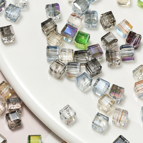 Faceted Glass Cube Beads Transparent Crystal Square Spacer Beads For DIY Jewelry Making Accessories Handmade Craft Material