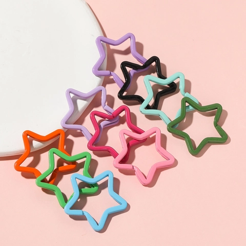 Colorful Lacquered Iron Star Shaped Metal Split Rings DIY Jewelry Keychain Accessories Candy Color Star Jump Rings For Bag Charms
