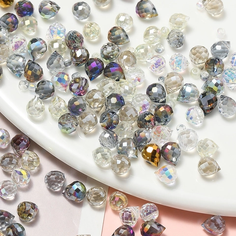 Faceted Glass Teardrop Beads DIY Jewelry Making Crystal Sparkle Water Drop Loose Beads Electroplated AB Coating Craft Accessories
