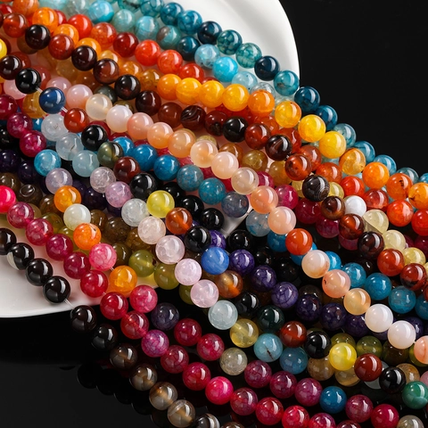 Natural Dragon Vein Agate Crackle Beads Round Loose Stone Beads For DIY Jewelry Making Bracelet Necklace Accessories