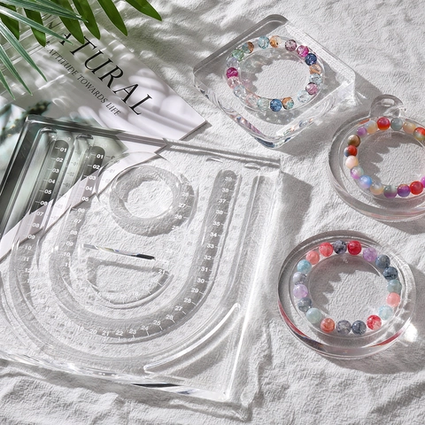 Plateau de Perlage en Acrylique Transparent pour Création de Bijoux Mesure de Bracelets Colliers Plaque Graduée DIY pour Artisans