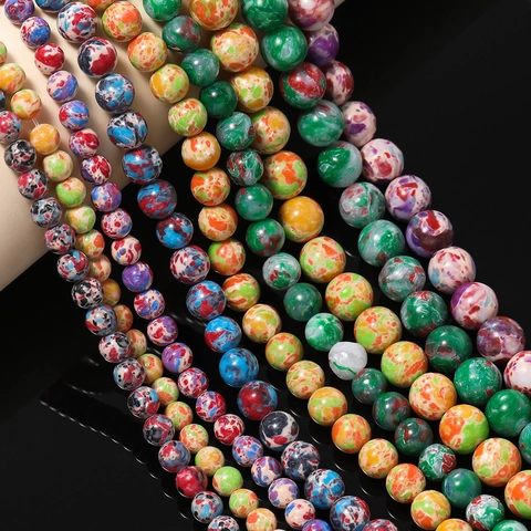 Natural Stone Imperial Jasper Round Beads Marbled Spotted Loose Beads For DIY Jewelry Making Bracelet Necklace Accessories
