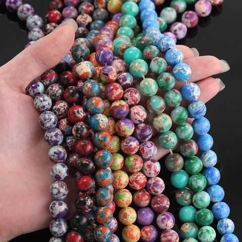 Natural Stone Imperial Jasper Round Beads Marbled Spotted Loose Beads For DIY Jewelry Making Bracelet Necklace Accessories