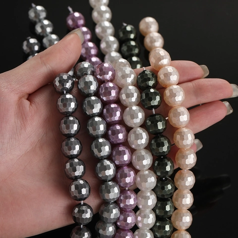 Facettierte Glasperlen Runde Lose Künstliche Perlen Für DIY Halskette Armband Herstellung Mehrfarbige Perlmutt Schmuck Zubehör Material