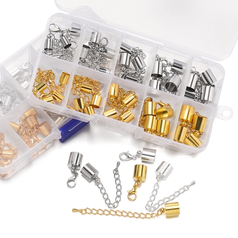 Lobster Clasp Cord End Cap Extension Chain Connector DIY Jewelry Accessory For Necklace Bracelet Making Crafting Metal Finding