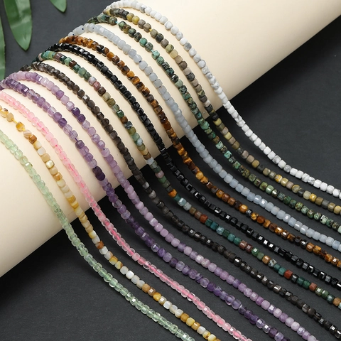 Natural Stone Faceted Cube Beads Strawberry Quartz Green Aventurine Loose Spacer Beads For DIY Jewelry Making Handmade Necklaces Bracelets Accessories