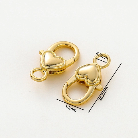 Chiusura a Moschettone a Forma di Cuore in Rame Placcato Oro 18K Connettore per Gioielli per Creazione Collane Bracciali DIY
