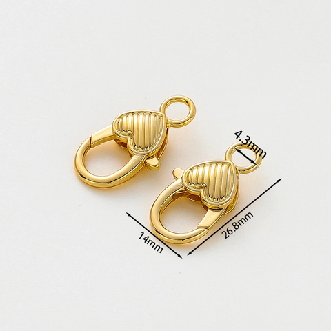 Chiusura a Moschettone a Forma di Cuore a Righe Placcata Oro Ottone Connettore per Gioielli Fai da Te Collana Bracciale