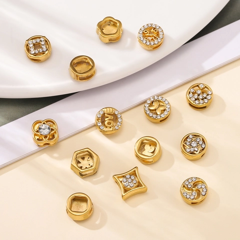Stainless Steel Gold Plated Rhinestone Spacer Beads DIY Jewelry Making Accessories Heart Flower Star Hollow Jewelry Beads