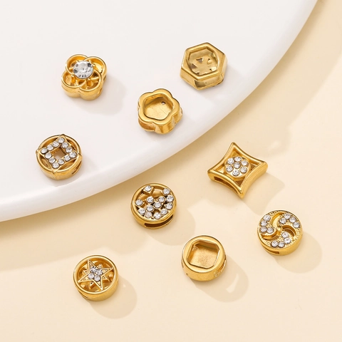 Stainless Steel Gold Plated Rhinestone Spacer Beads DIY Jewelry Making Accessories Heart Flower Star Hollow Jewelry Beads