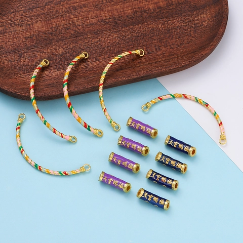 Vintage Alloy Enamel Curved Tube Beads Chinese Character Charms For Handmade DIY Jewelry Making Bracelet Necklace Accessories