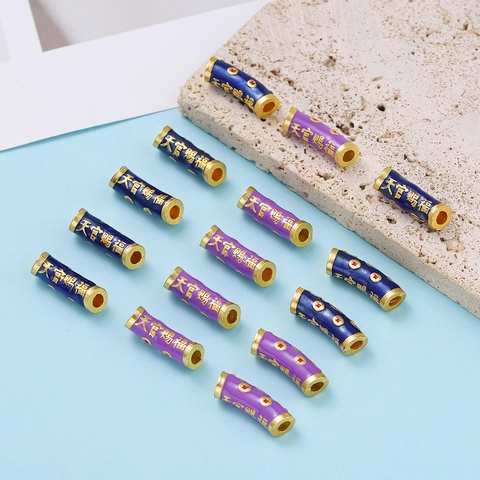 Vintage Alloy Enamel Curved Tube Beads Chinese Character Charms For Handmade DIY Jewelry Making Bracelet Necklace Accessories