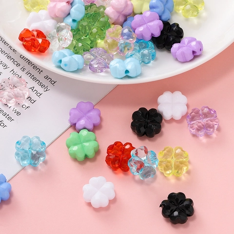 Cuentas de Acrílico de Trébol de Cuatro Hojas Facetadas Para Joyería DIY Dijes de Aleación de Zinc Para Pulsera Collar