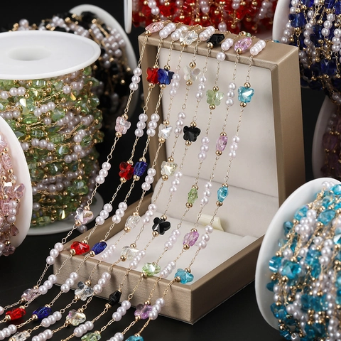 DIY Jewelry Chain With Imitation Artificial Pearl And Crystal Butterfly Beads Copper Link Chain For Bracelet Necklace Making