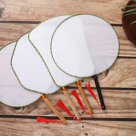 Ventaglio Circolare Cinese Tradizionale Vuoto per Pittura a Mano Fai-da-Te Ventaglio in Tessuto di Seta Bianco con Impugnatura a Nappina Rossa Ventaglio Decorativo in Stile Antico