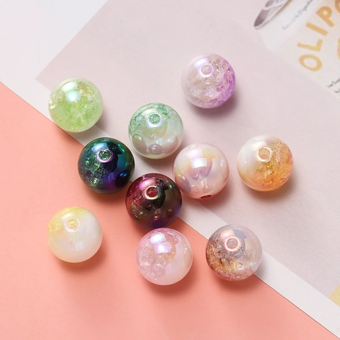 16mm Acrylic UV Plated Snowflake Round Beads Iridescent Gradient Jelly Loose Beads With Straight Hole For DIY Jewelry Making