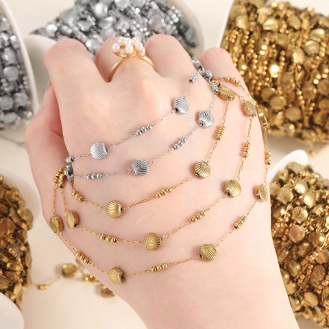 Stainless Steel DIY Shell Bead Chain For Jewelry Making Gold Silver Scallop Shell Decorative Craft Handmade Link Chain