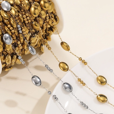 Stainless Steel Handmade Chain DIY Jewelry Findings Gold Silver Oval Round Beads Chain For Necklace Bracelet Making