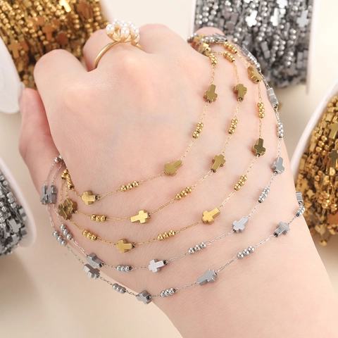 Catena con Perline a Croce in Acciaio Inossidabile per Creazione Gioielli Fai da Te Collana Bracciale Oro Argento
