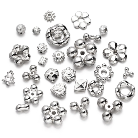 Silver CCB Plastic Spacer Beads Irregular Flower Heart Star Shapes For DIY Jewelry Making Bracelet Necklace Craft Materials