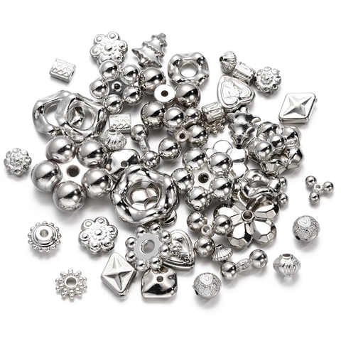 Silver CCB Plastic Spacer Beads Irregular Flower Heart Star Shapes For DIY Jewelry Making Bracelet Necklace Craft Materials