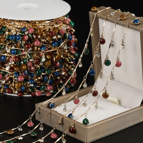Catena per Gioielli Fai da Te in Rame Galvanizzato Con Ciondoli Floreali Glitterati Multicolore e Strass Forniture Artigianali