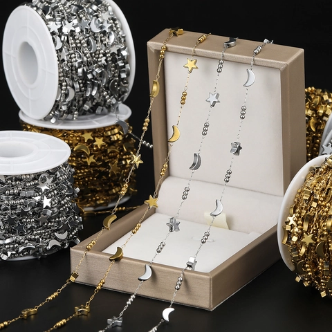 Cadena de Dijes Corazón Estrella Luna de Acero Inoxidable Accesorios de Joyería DIY Chapeado al Vacío Oro Plata
