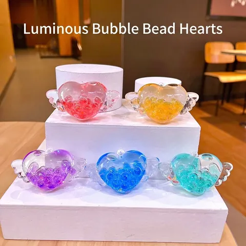 Cute Angel Heart Wings Liquid Quicksand Bottle Pendant Glow Beads Bag Charm Creative Gift Without Keychain Accessories