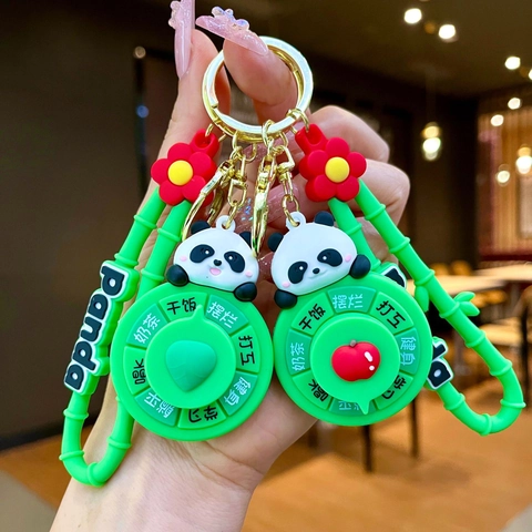 Lindo Llavero Spinner de Panda de Dibujos Animados Alivio del Estrés Toma de Decisiones Amuleto de Bolso Con Correa de Bambú