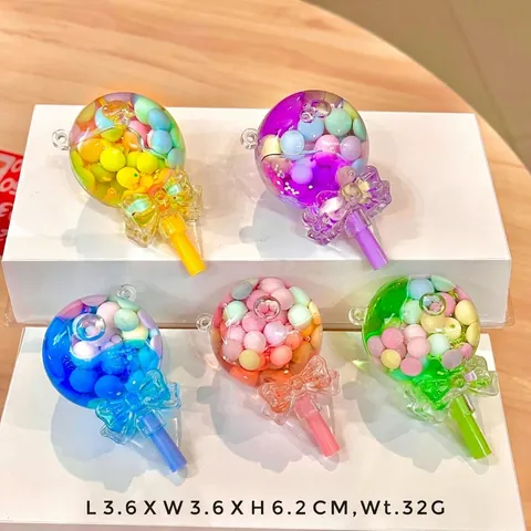 Cute Lollipop Shape Quicksand Oil Bottle Keychain For Women Girls Bag Charm DIY Pendant Accessory Acrylic Decorative Gift