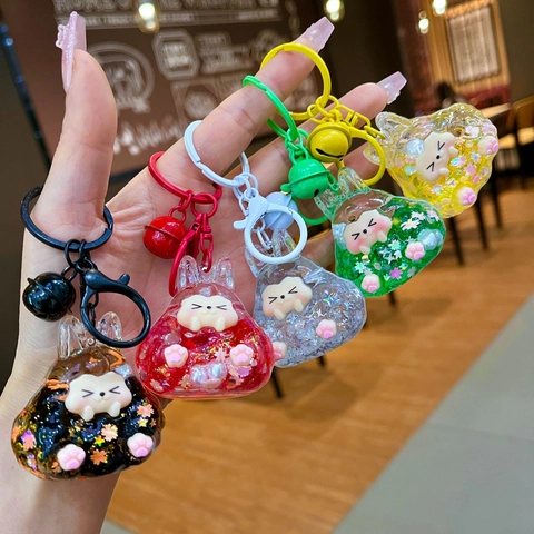 Portachiavi in Acrilico con Coniglio di Cartone Animato Sabbia Mobile Liquida Paillettes Campanello Pendente Borsa Donna Regalo