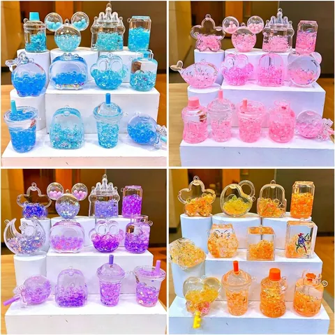 Acryl Flüssiger Treibsand Schlüsselanhänger Leuchtend Im Dunkeln Blasenperlen Cartoon Flasche Anhänger Tasche Charm Schlüsselring Geschenk
