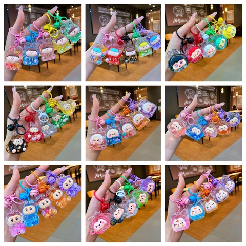 Llavero de Arena Movediza Líquida de Acrílico Lindo Animal de Dibujos Animados Colgante de Bolsa con Lentejuelas de Brillo Regalo