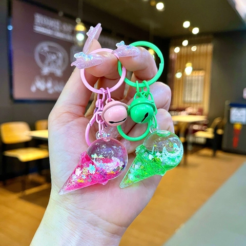 Creativo Portachiavi Gelato Sabbia Mobile Liquida Con Paillettes Stella Luna Campanello Cartone Animato Ciondolo Borsa