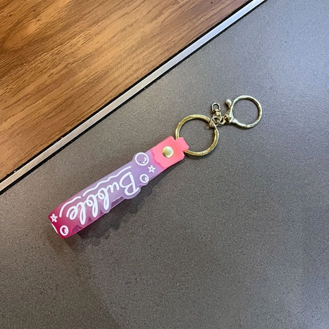 Gradient Color Rubber Strap Keychain With Golden Lobster Clasp Bubble Letter Art Pattern Fashion Bag Charm For Women Kids