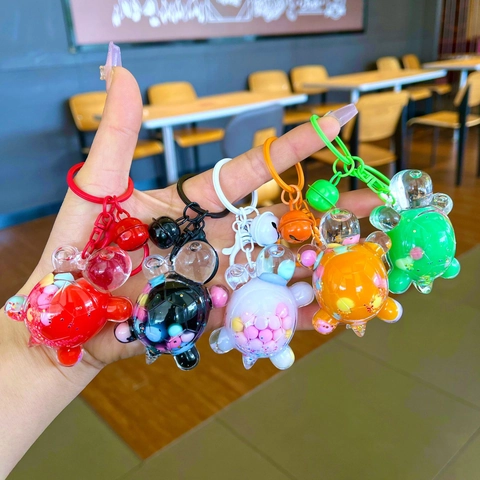 Portachiavi Tartaruga Sabbie Mobili Creativo Ciondolo Tartaruga Liquido Scintillante Con Campanellino Accessorio Borsa Regalo