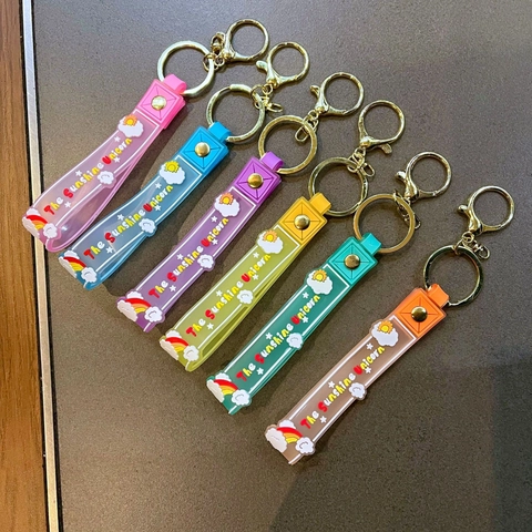 Cartoon PVC Zacht Rubberen Eenhoorn Sleutelhanger Regenboog Wolk Zon Band Polsband Gouden Legering Ring Hanger Sleutelhanger Voor Tas Decoratie