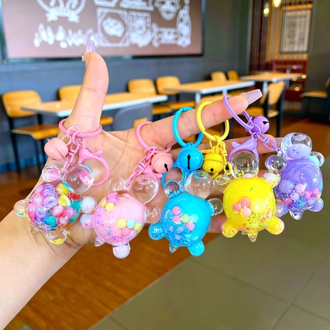 Portachiavi Tartaruga Sabbie Mobili Creativo Ciondolo Tartaruga Liquido Scintillante Con Campanellino Accessorio Borsa Regalo