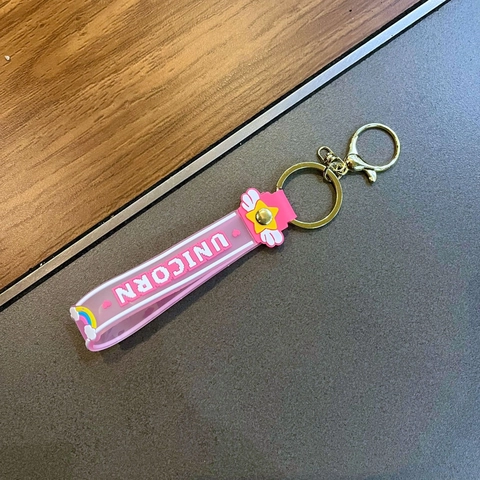 Cartoon Unicorn PVC Rubber Lanyard Keychain Gradient Colorful Wristband Pendant With Winged Star Rainbow Charms Daily Gift Accessory