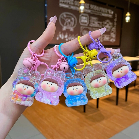 Cartoon Luminous Bubble Bead Lillith Keychain Cute Oil Liquid Floating Bottle Pendant Keyring Bag Hanging Accessories For Women