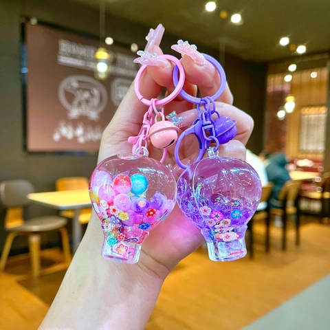 Acryl Lichtgevende Heteluchtballon Drijfzand Sleutelhanger Met Bewegende Pailletten En Gekleurde Kralen Creatieve Hanger