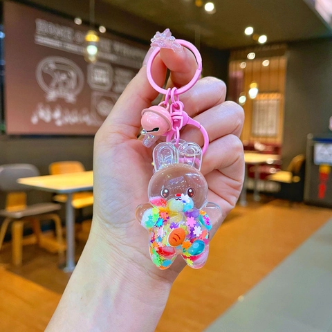 Kreativer Treibsand Flüssigkeit Regenbogen Bonbon Schlüsselanhänger Leuchtend Hase Herz Blume Flasche Form Tasche Anhänger Schmuck Geschenk