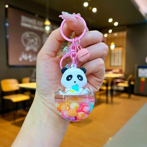 Cartoon Eggshell Penguin Panda Quicksand Liquid Keychain Cute Animal Acrylic Bell Pendant Bag Accessory For Couples Friends Gift