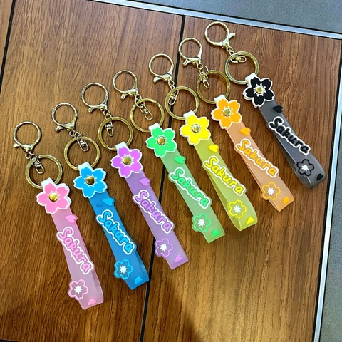 Japanese Sakura Cherry Blossom Silicone Lanyard Keychain With Metal Lobster Clasp Flower Bag Charm For Women Girls Gift