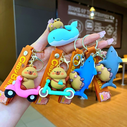 Portachiavi Capibara Cartone Animato Simpatico Ciondolo Animale in Gomma Portachiavi per Auto Accessori per Appendere Borse Regalo Creativo per Uomo Donna Bambini