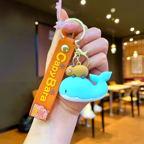 Portachiavi Capibara Cartone Animato Simpatico Ciondolo Animale in Gomma Portachiavi per Auto Accessori per Appendere Borse Regalo Creativo per Uomo Donna Bambini